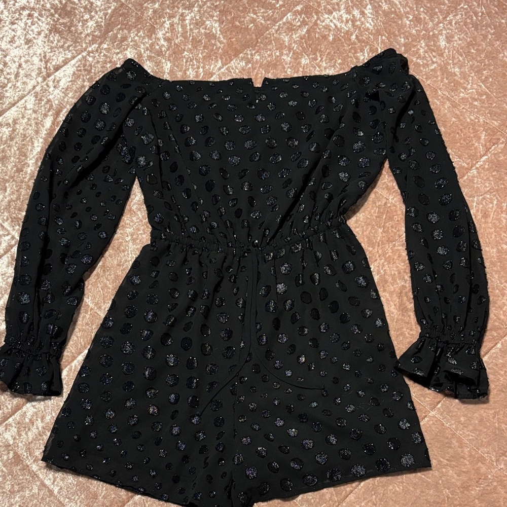 Express Black Off-Shoulder Jumpsuit with Sequin Details